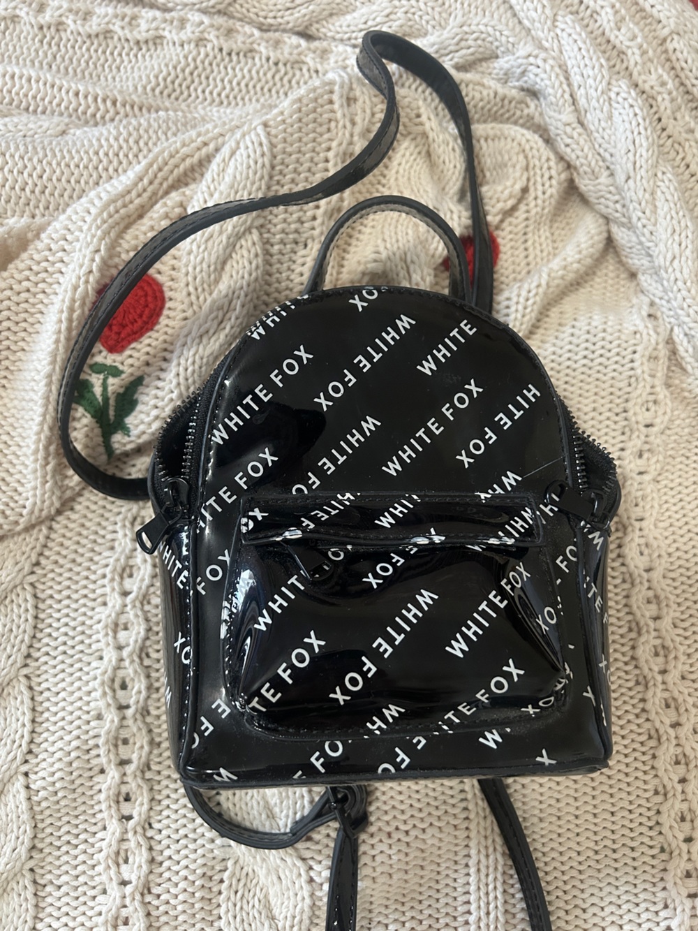 White Fox Boutique Black Logo Mini Backpack